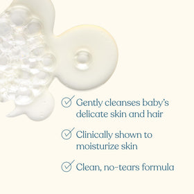Pipette close-up of creamy lather texture illustrating mild, tear-free foam and hydration