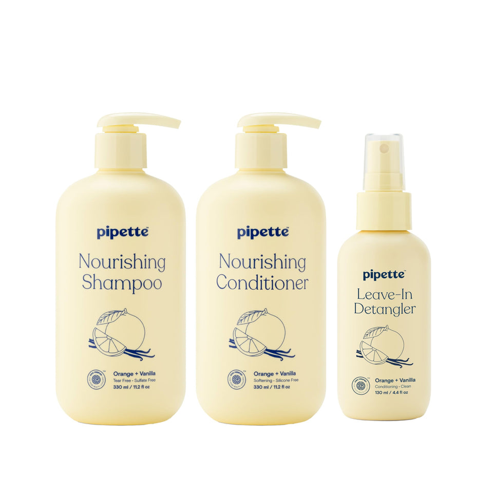 Pipette front packaging trio showing three bottles and kid-friendly design benefiting parents