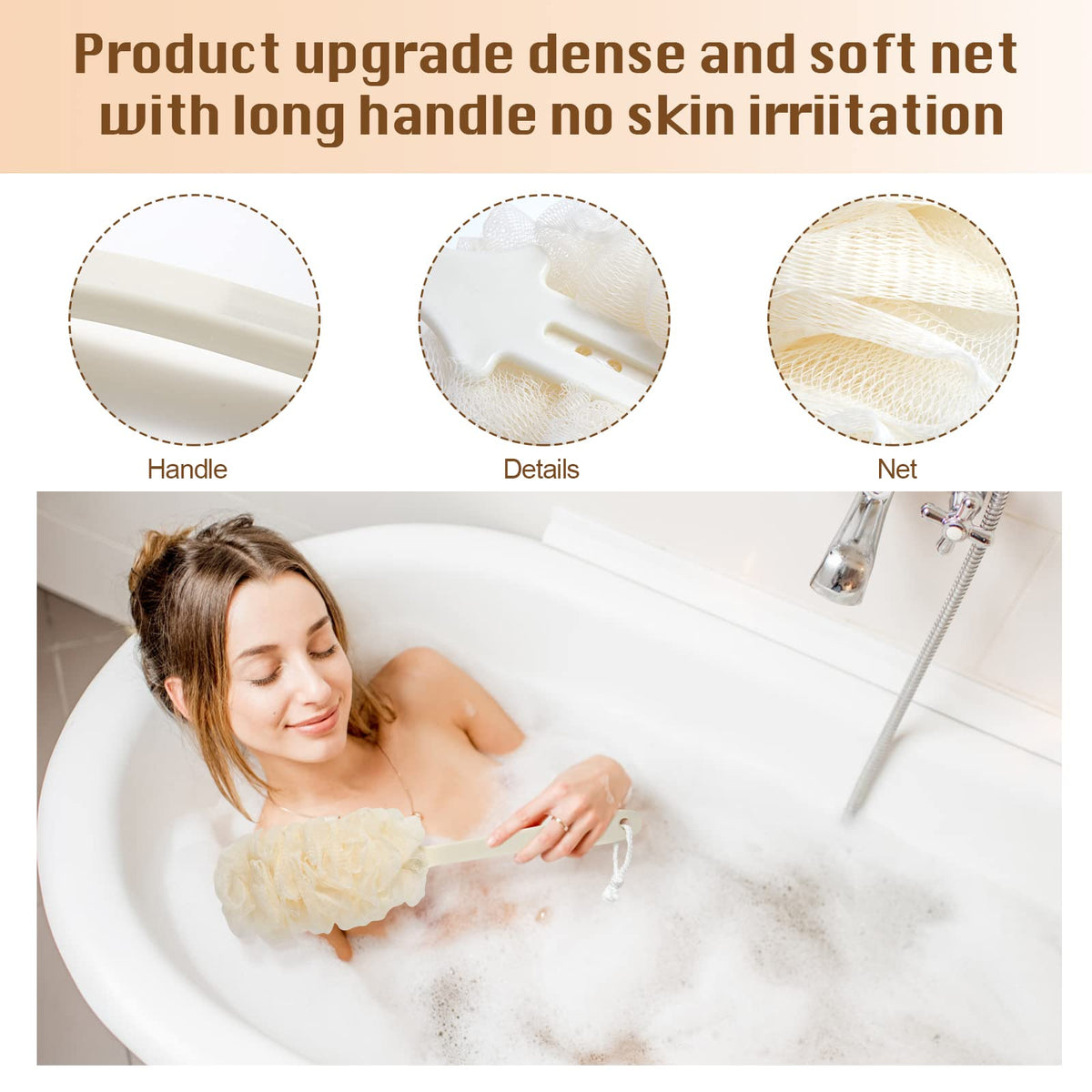 PIPUHA in-shower use scrubbing back for better reach and cleansing