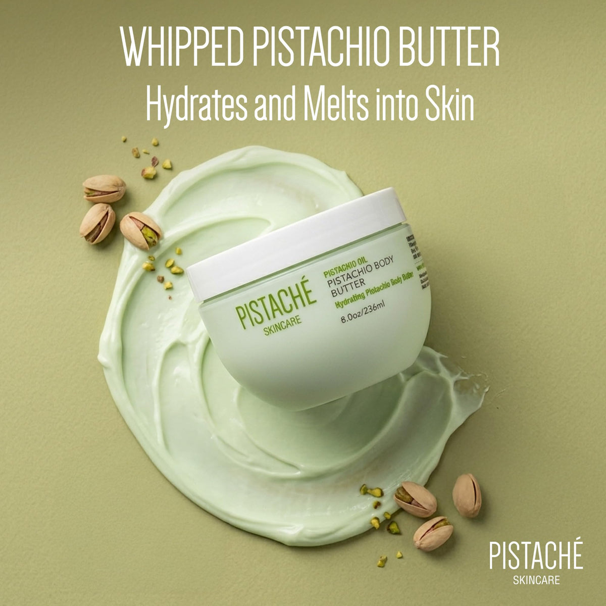 Pistaché Skincare whipped cream scoop close-up showing silky texture and spreadability