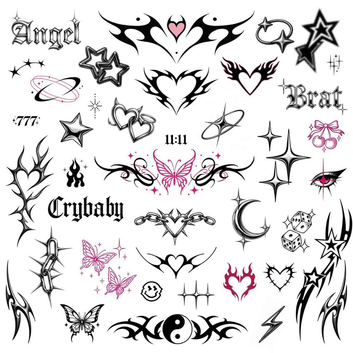 Pixel Hearts front packaging showing Y2K tattoo variety and convenience