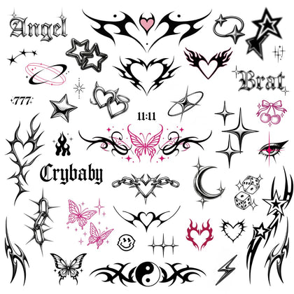 Pixel Hearts front packaging showing Y2K tattoo variety and convenience