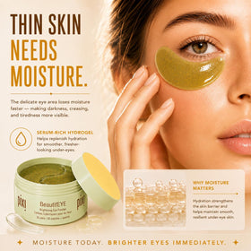 Pixi hydrogel patch lifting with serum droplet illustrating rich nourishing delivery