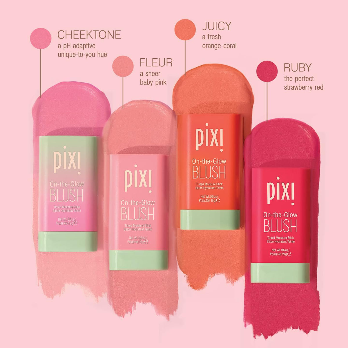 Pixi blush stick held in hand to show compact 0.6 oz scale