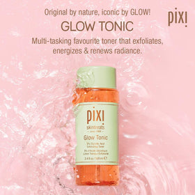 Pixi Glow Tonic applied with a cotton pad demonstrating easy exfoliation and refreshed skin