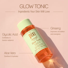 Pixi Glow Tonic on cotton pad demonstrating easy application and exfoliating effect