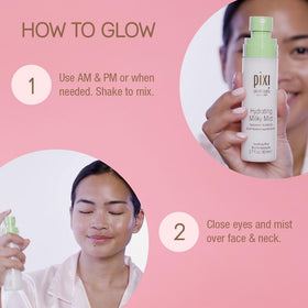 Pixi Milky Mist ingredient label showing hyaluronic acid and oat extract for soothing benefits