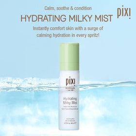Pixi Milky Mist spraying fine mist into air demonstrating even coverage and fast-absorbing hydration