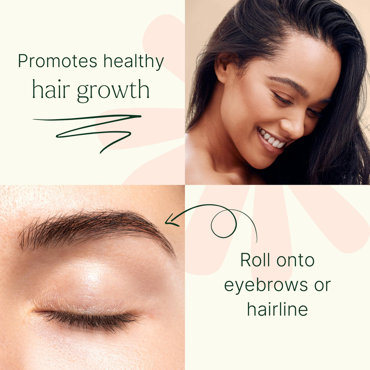 Plant Therapy applying roll-on to scalp demonstrating targeted nourishment and control