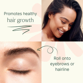 Plant Therapy applying roll-on to scalp demonstrating targeted nourishment and control