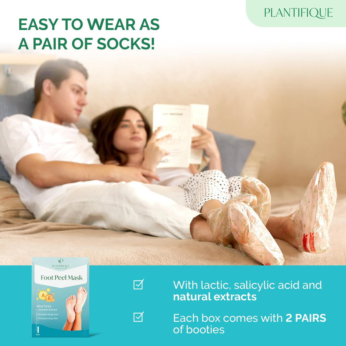 PLANTIFIQUE foot mask being applied during soak to show easy at-home benefit