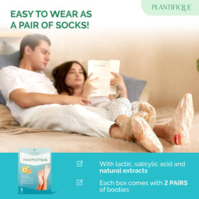PLANTIFIQUE foot mask being applied during soak to show easy at-home benefit
