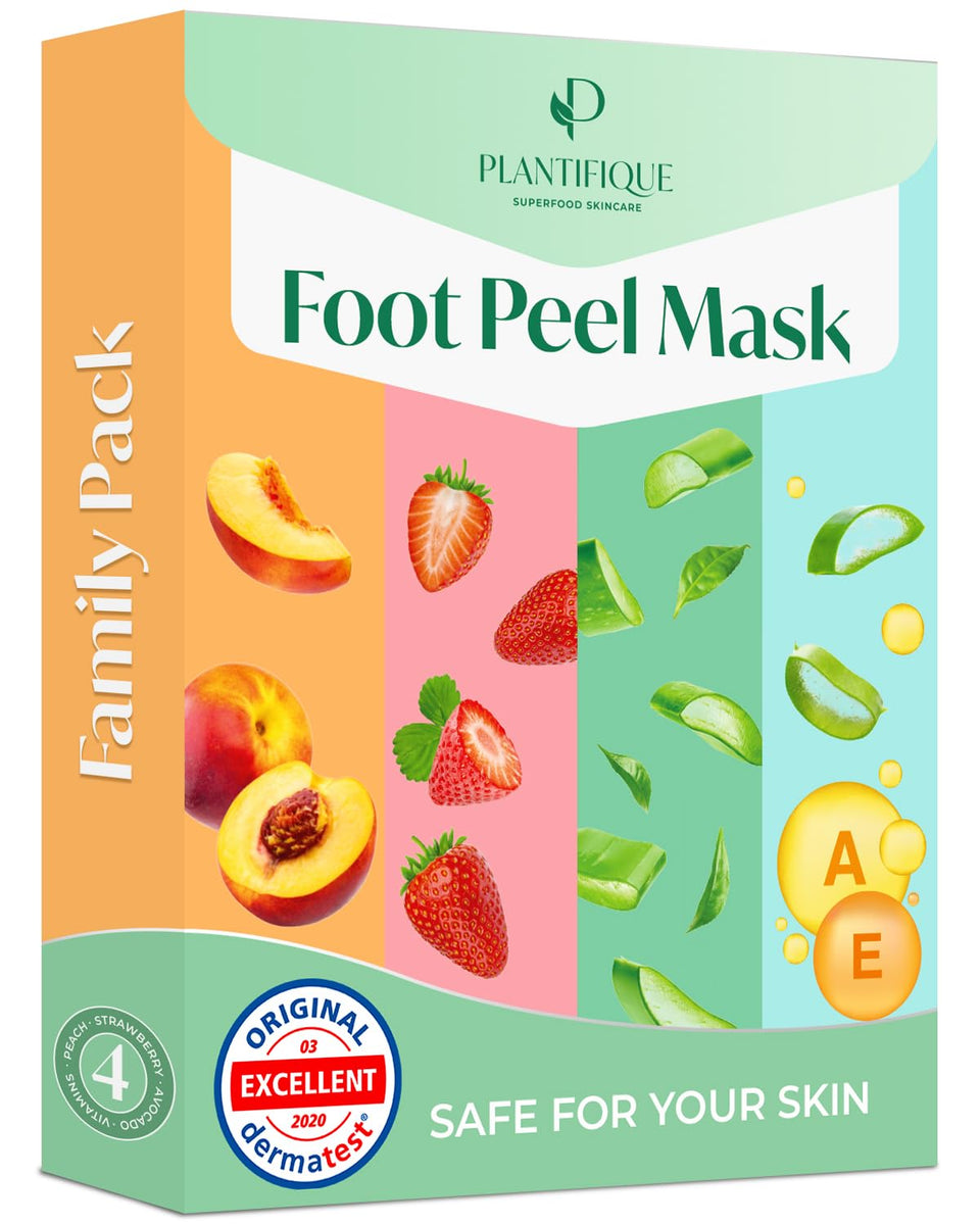 PLANTIFIQUE front packaging showing 4-pack and product benefits for smoother feet