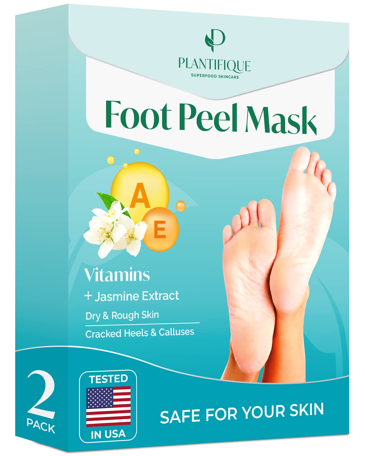 PLANTIFIQUE front packaging showing jasmine-scented foot mask benefits
