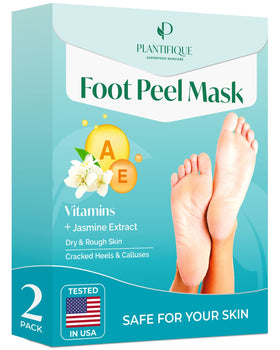 PLANTIFIQUE front packaging showing jasmine-scented foot mask benefits