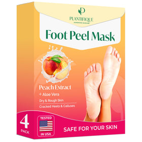 PLANTIFIQUE front packaging showing peach foot peel benefits and four treatments