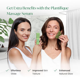 PLANTIFIQUE lifestyle spa setting with gua sha showing calming ritual and self-care benefit