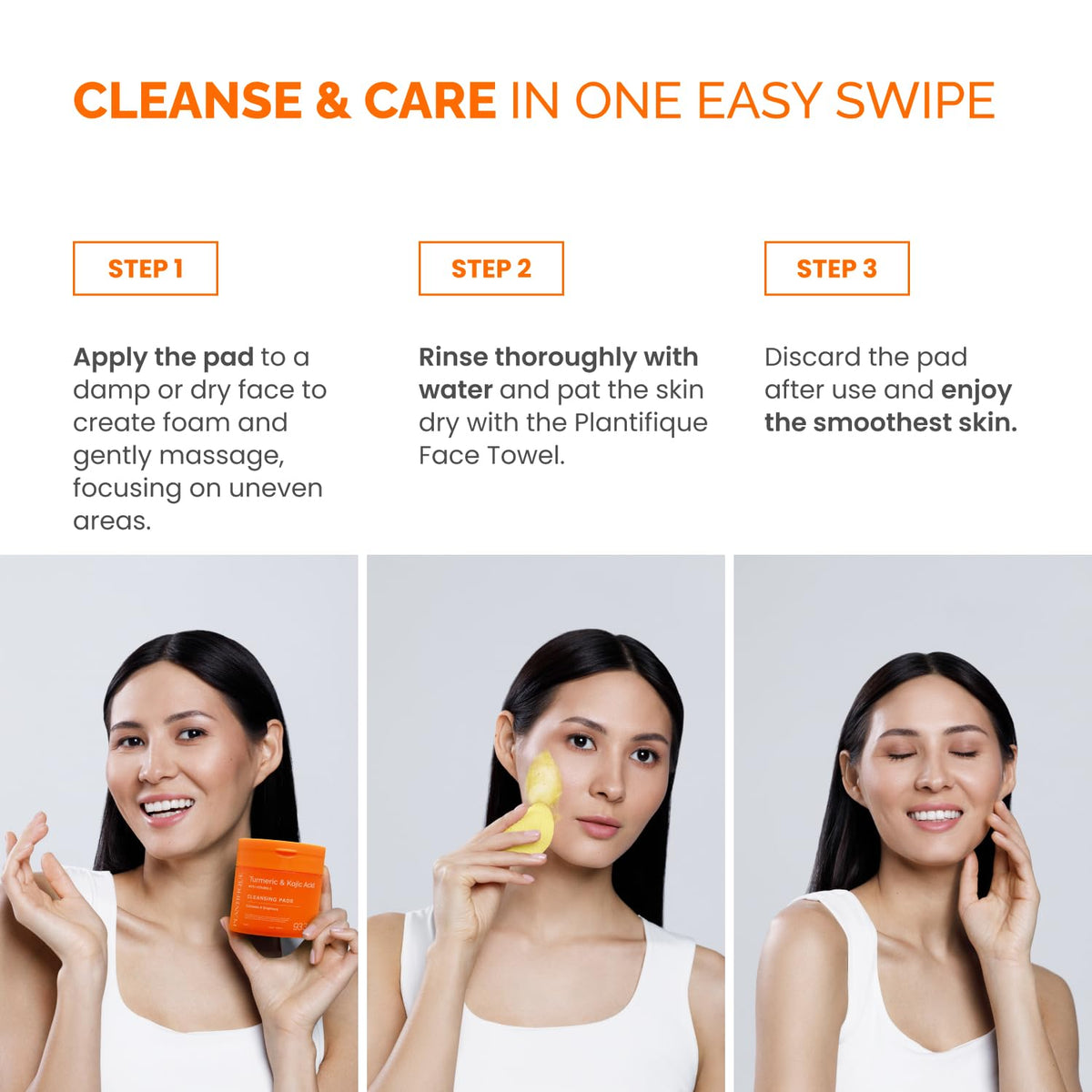PLANTIFIQUE pad being applied to face for quick, no-mess skincare benefit