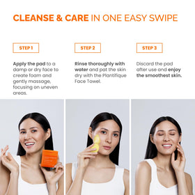 PLANTIFIQUE pad being applied to face for quick, no-mess skincare benefit