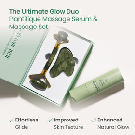PLANTIFIQUE roller in use on cheek demonstrating improved product absorption and glow
