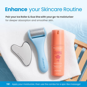 PLANTIFIQUE set on vanity with serum illustrating convenient daily skincare boost benefit
