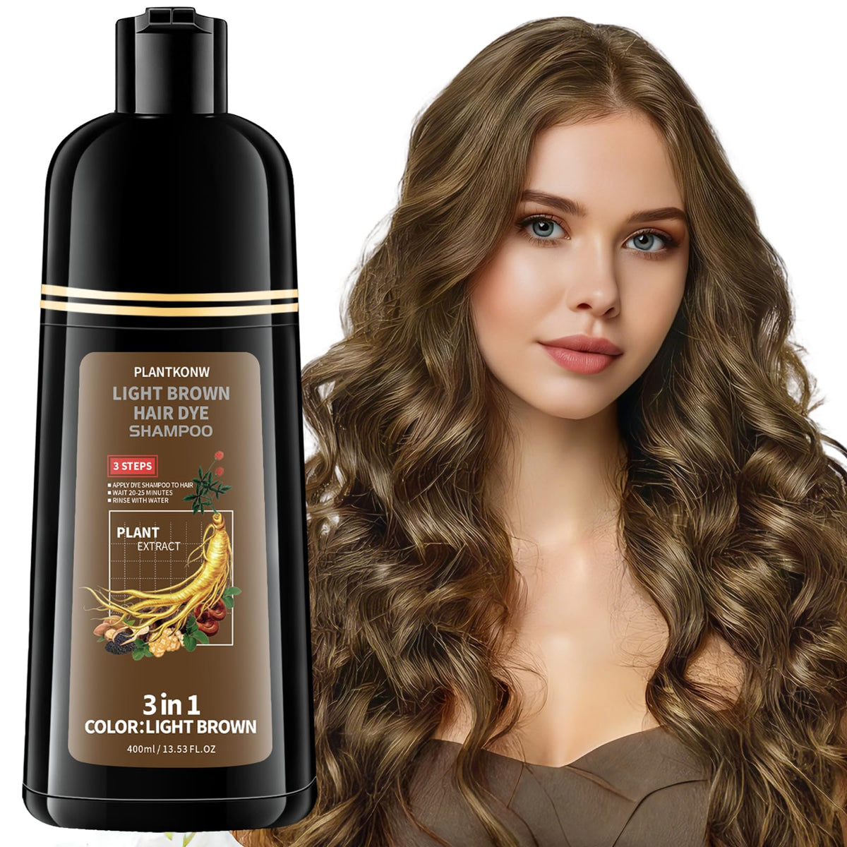 Plantkonw front packaging showing light brown shade and benefits