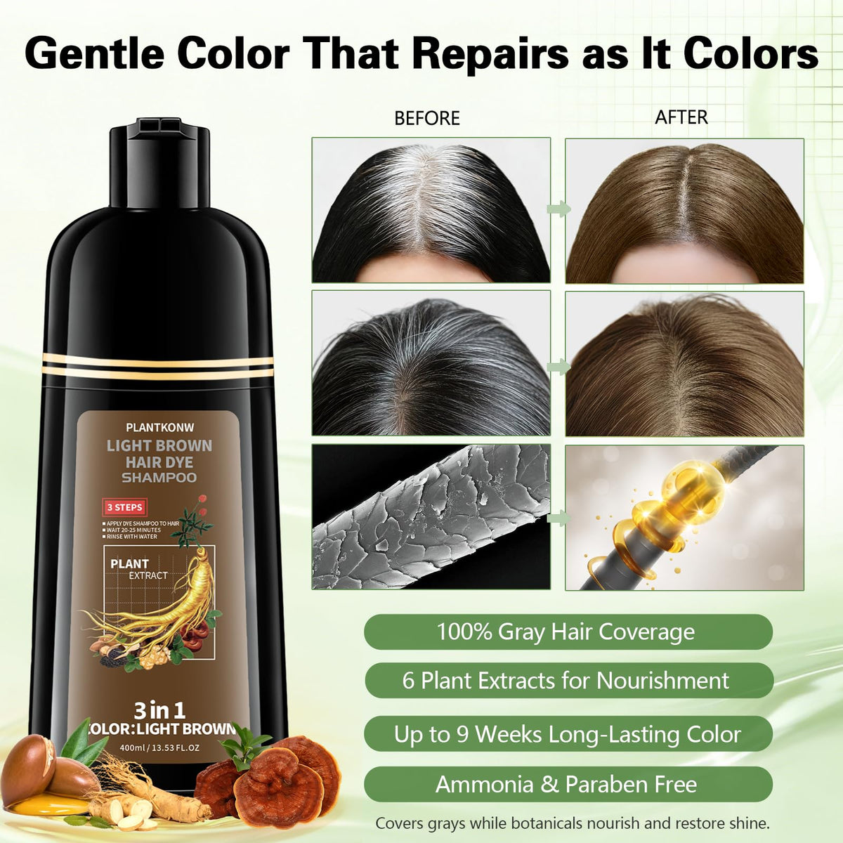 Plantkonw in-use on wet hair showing simple at-home application