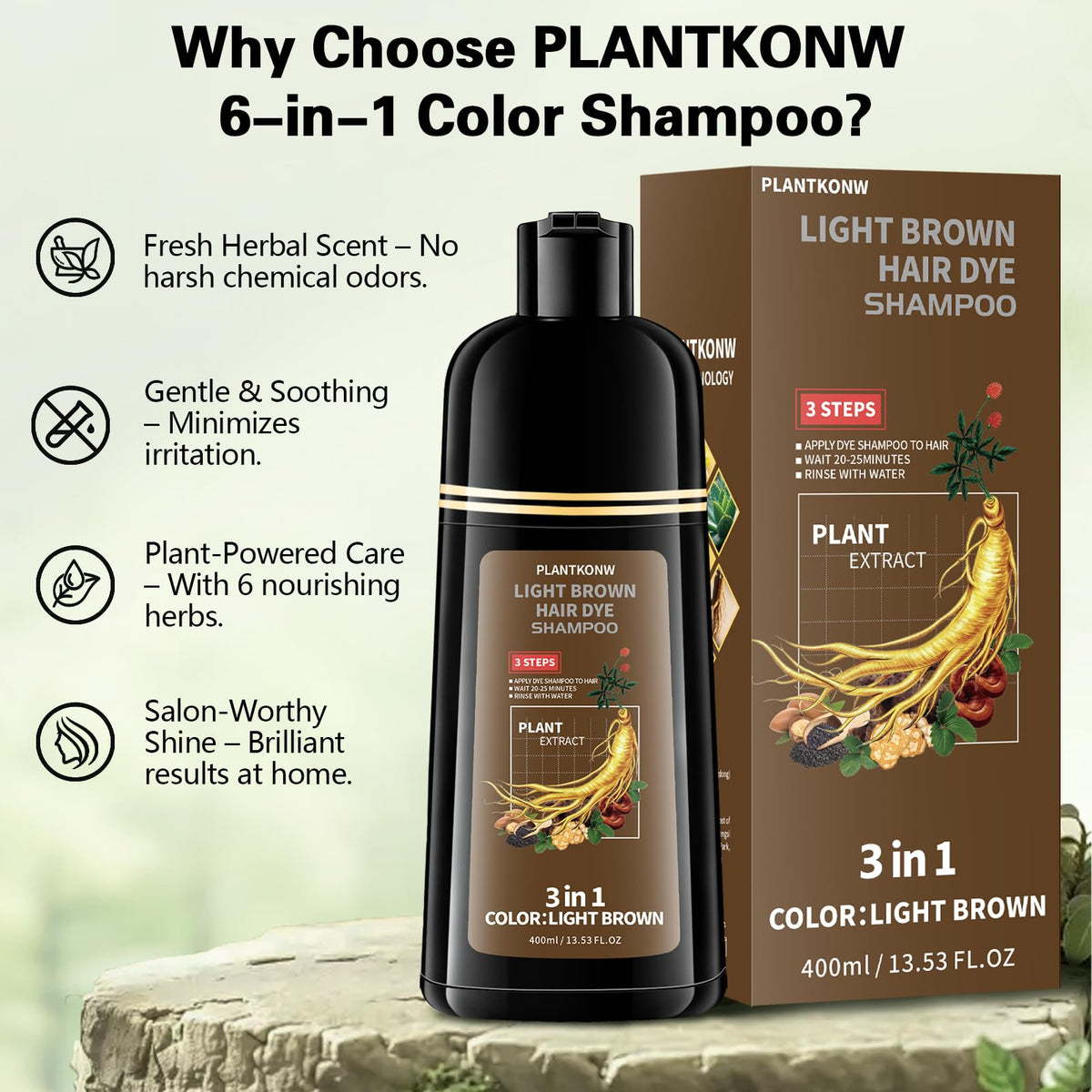 Plantkonw label close-up showing ammonia and paraben free claims