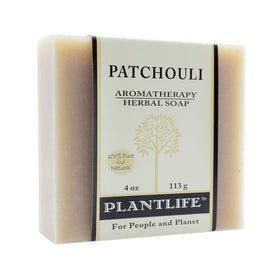 Plantlife patchouli bar front packaging shows label and scent benefits