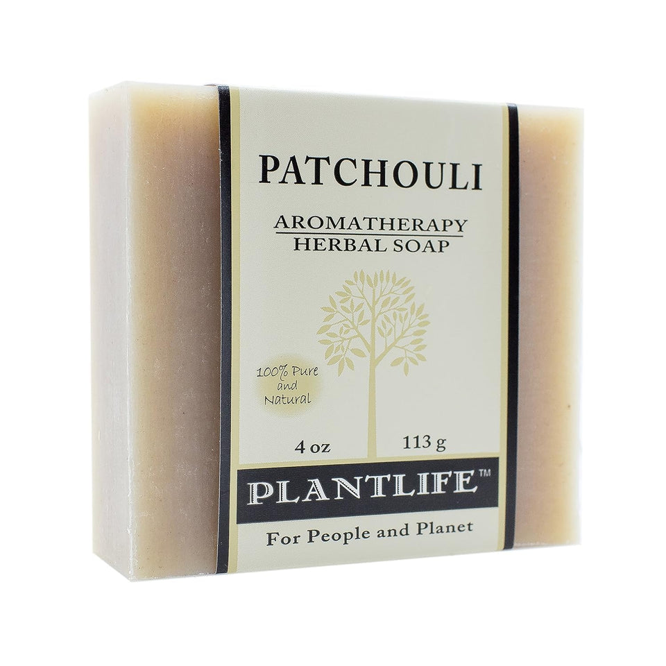 Plantlife patchouli bar front packaging shows label and scent benefits