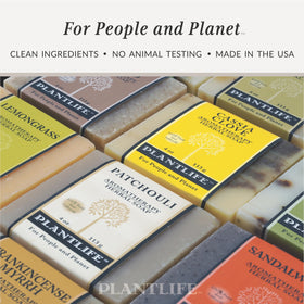 Plantlife patchouli bar in bathroom setting suggesting calming ritual benefit