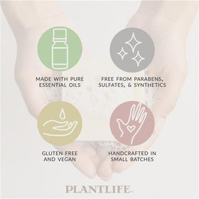 Plantlife patchouli bar with natural ingredients flatlay emphasizing plant-based benefit