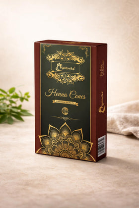 Plantovika henna cone being applied to hair roots, precise control and mess-free home application benefit
