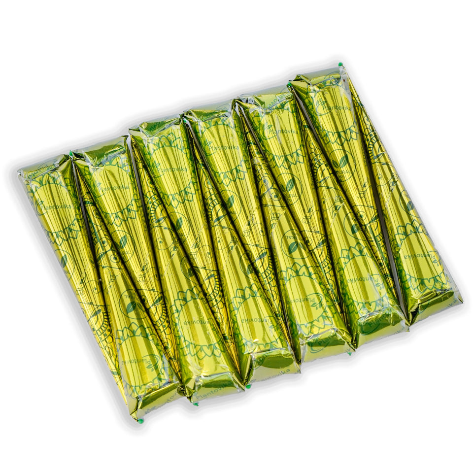 Plantovika front packaging showing 12 henna cones and clear labeling for convenience