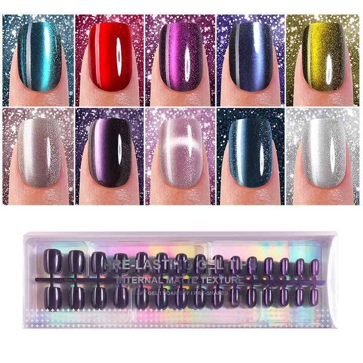 Plauva front packaging showing 300-piece short square cat eye nails with glossy finish