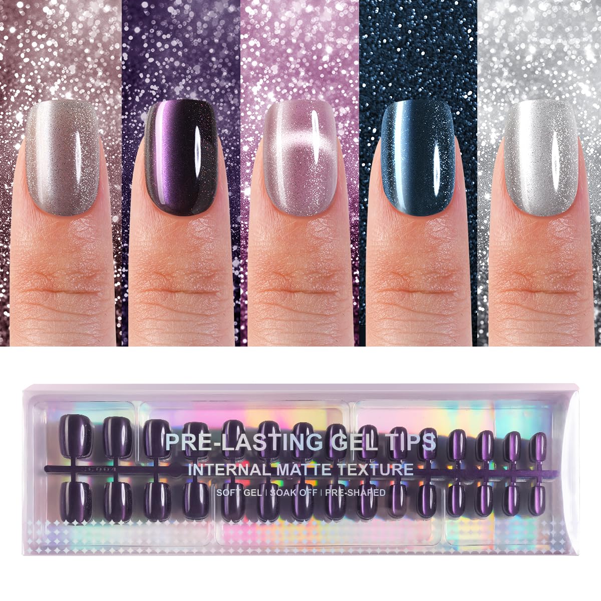 Plauva front view showing glossy cat eye nails and instant polished look