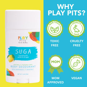 Play Pits close-up texture of deodorant stick showing smooth application