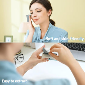 PleasingCare sheet held in hand to show 10 cm size and full-face coverage