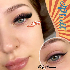 Pleell lashes applied with tweezers and glue demonstrating easy DIY use