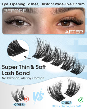 Pleell before and after comparison highlighting visible lash volume