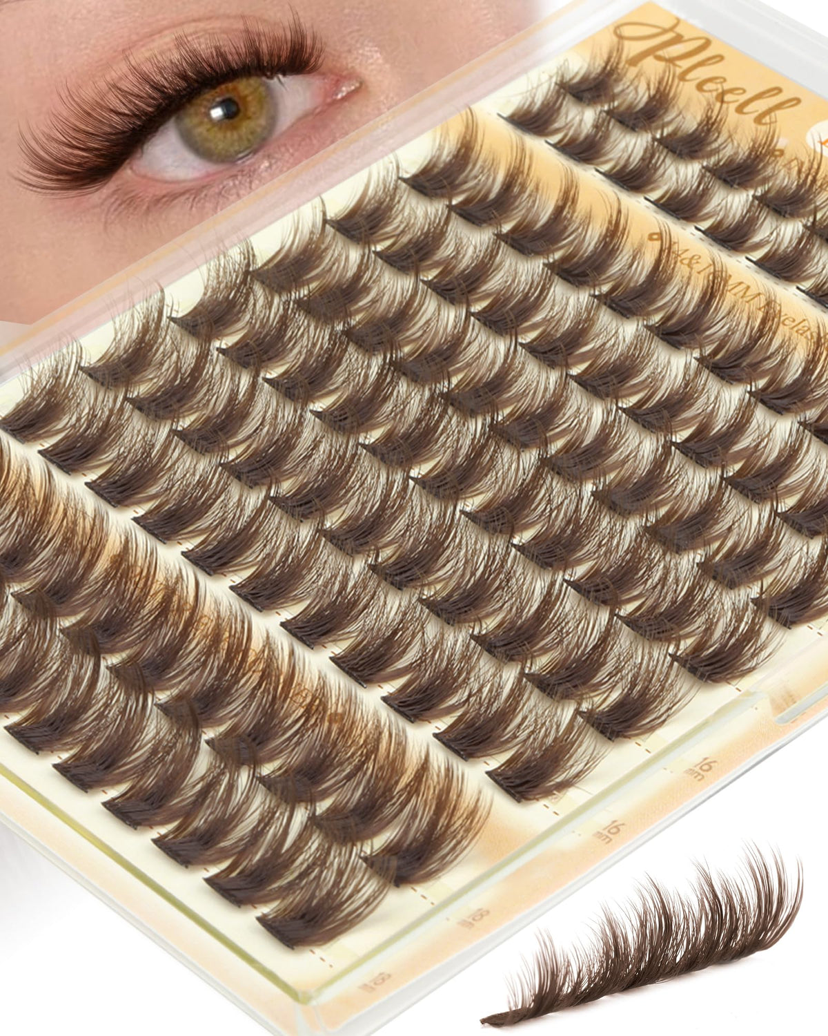Pleell brown lash clusters front packaging showing product and brand benefit of natural volume