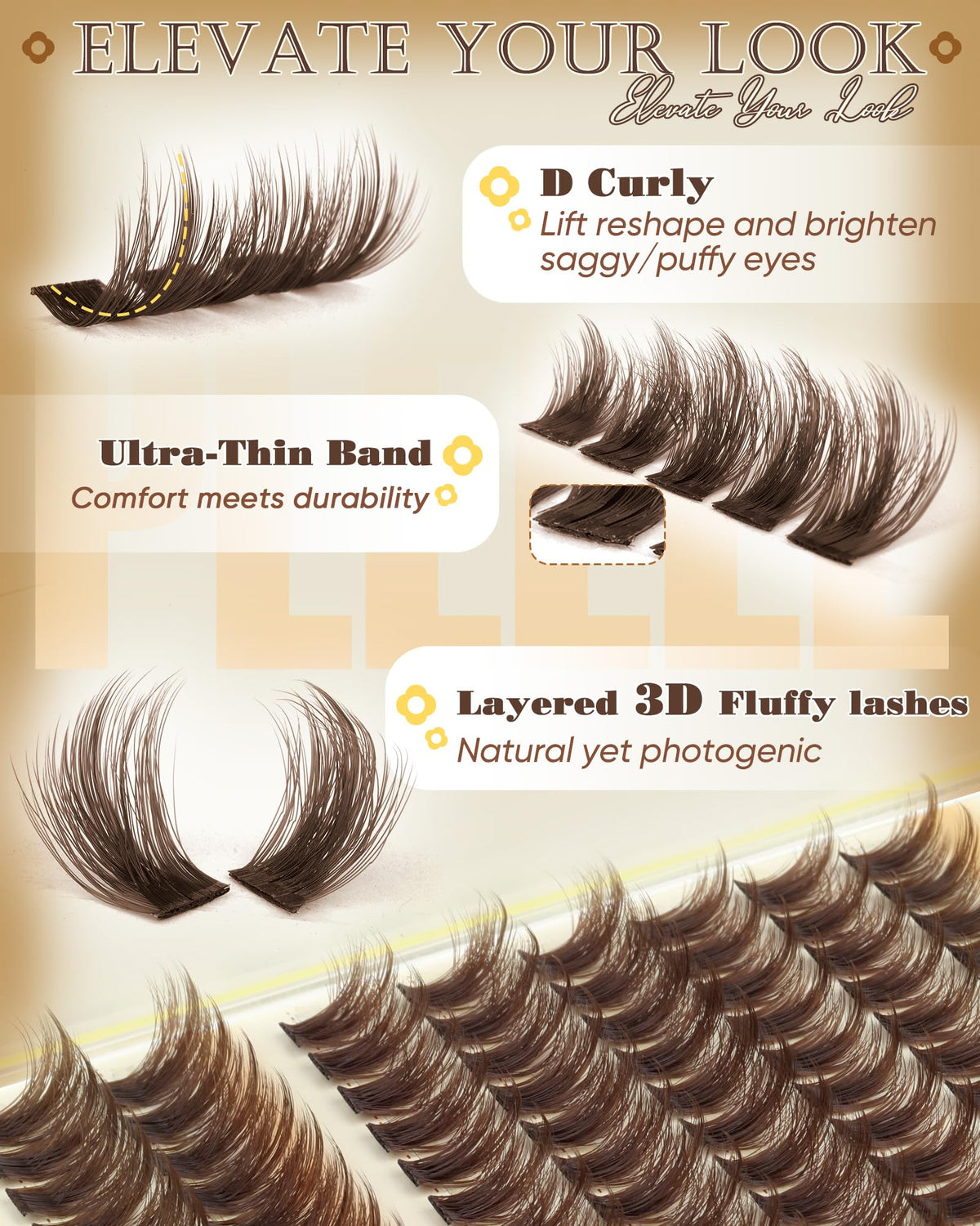 Pleell mixed-length clusters laid out showing 12–18mm layering and tapered effect