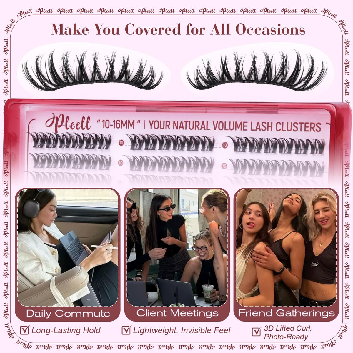 Pleell lifestyle evening look showing dramatic volume benefit