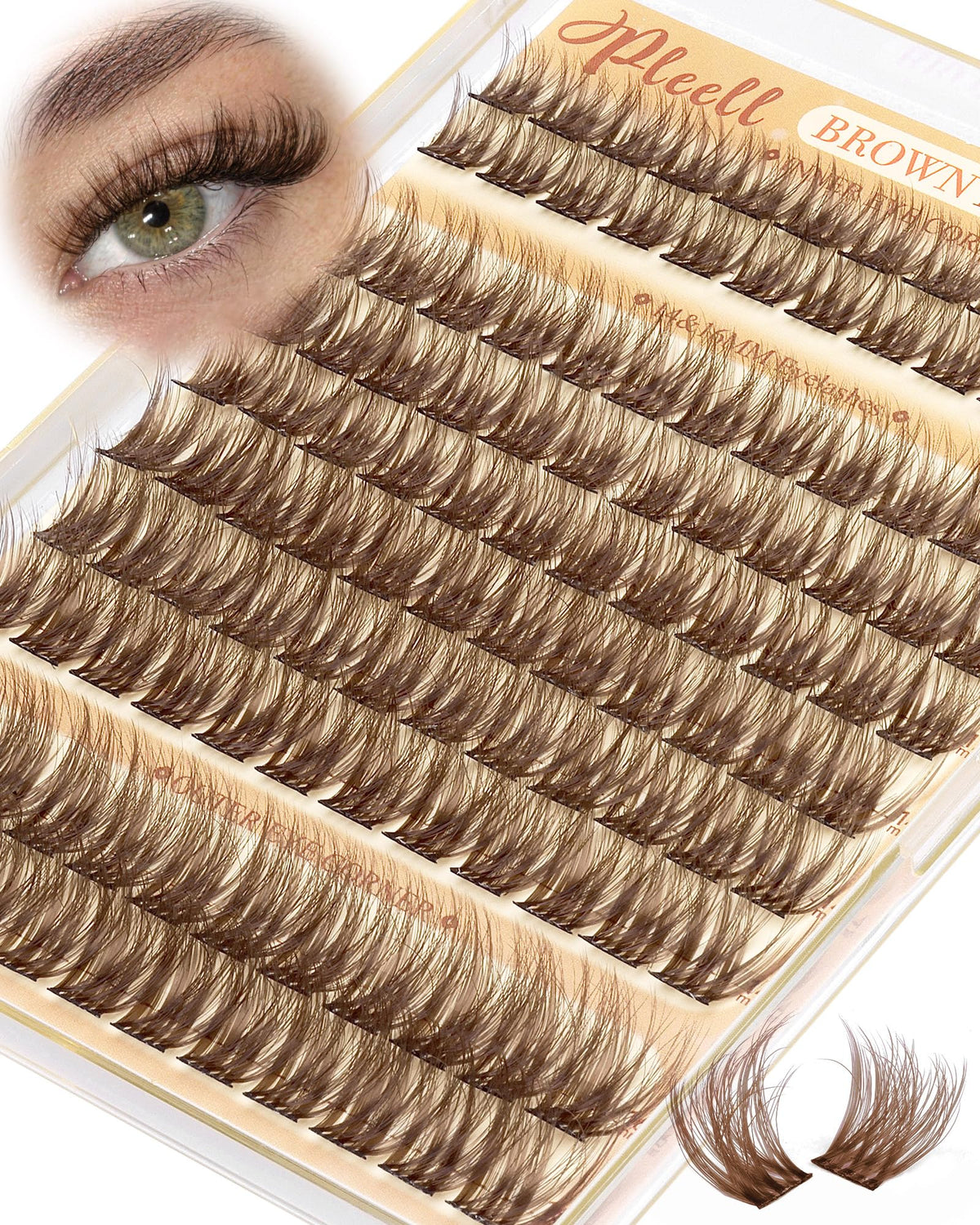 Pleell front packaging showing brown lash clusters for natural volume