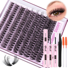 Pleell front packaging showing complete fluffy lash extension kit and contents benefit easy at-home use