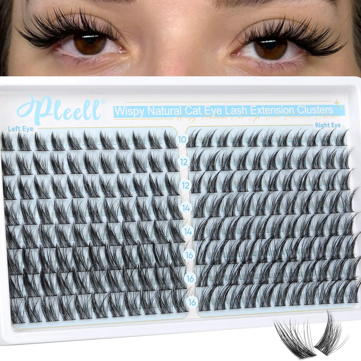 Pleell front packaging showing 176pcs cat-eye clusters providing styling options
