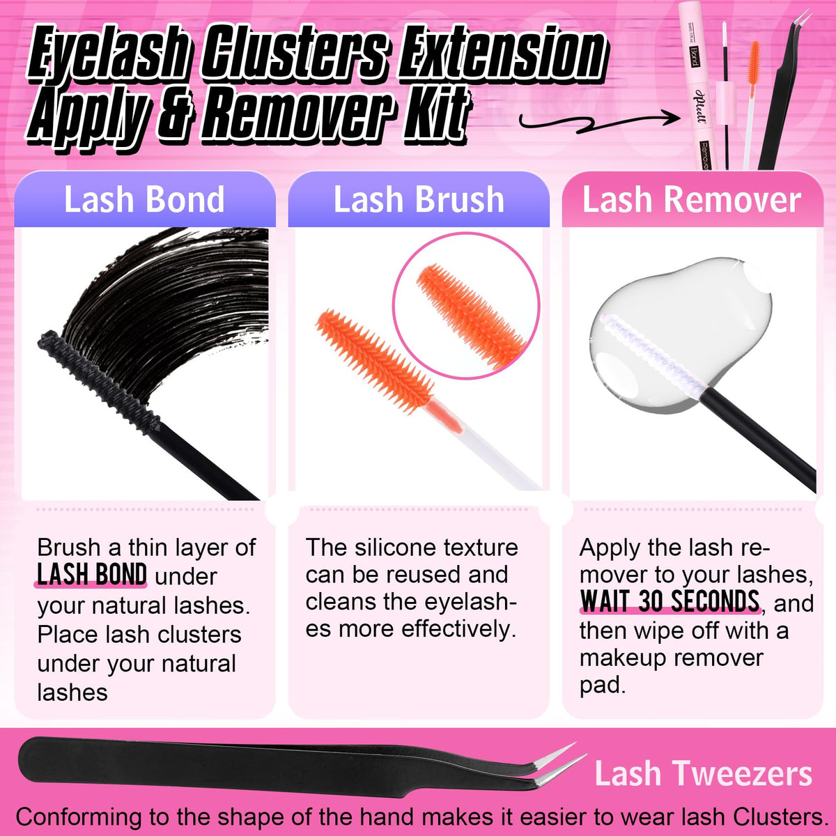 Pleell before-and-after eye image with clusters applied showing visible lift and fuller lash effect