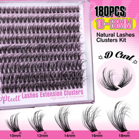 Pleell display of 10–18mm cluster lashes arranged by length for customizable layering and styling benefit