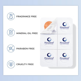 Plexaderm before and after comparison illustrating visible reduction in eye bags