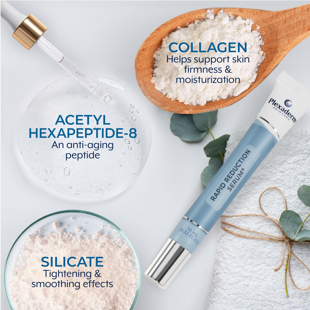 Plexaderm close-up of serum texture highlighting smooth spreadability benefit